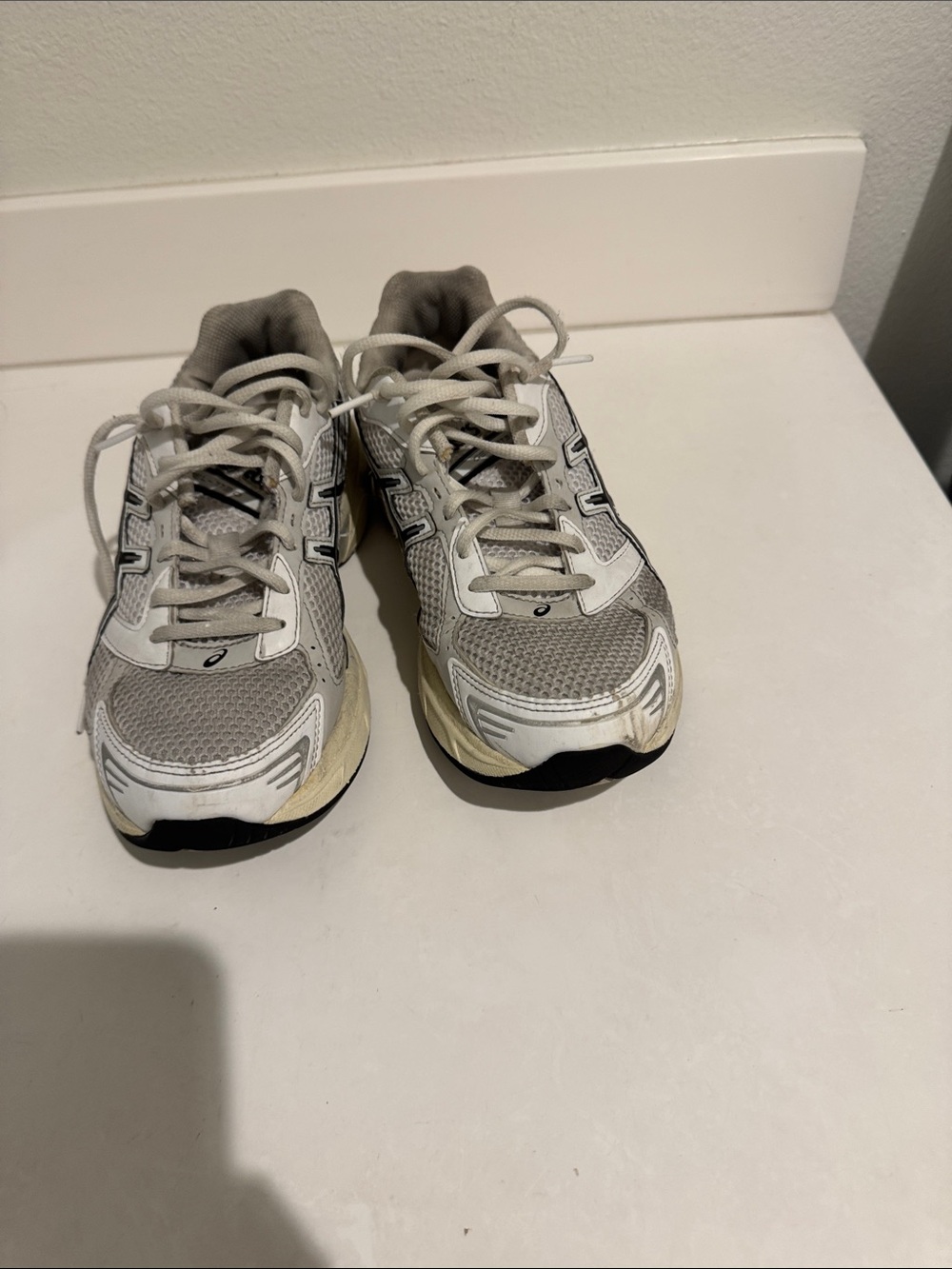 ASIC White and Gray Mesh Running Sneakers